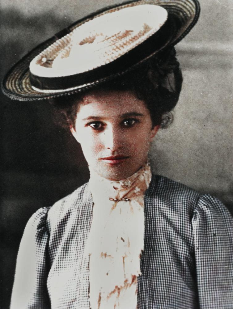 A young woman in a straw boater, Rodway Studio, Brisbane, 1900s, in colour