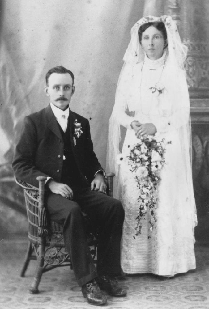 George Brown and Edna Jaenke on their wedding day, Lowood, Queensland, 1909, original